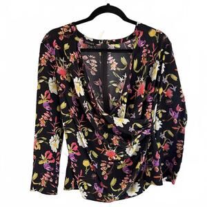 ESCADA 100% Silk Women's Faux Wrap Long Sleeve Floral Print Blouse -Size 40 (M)